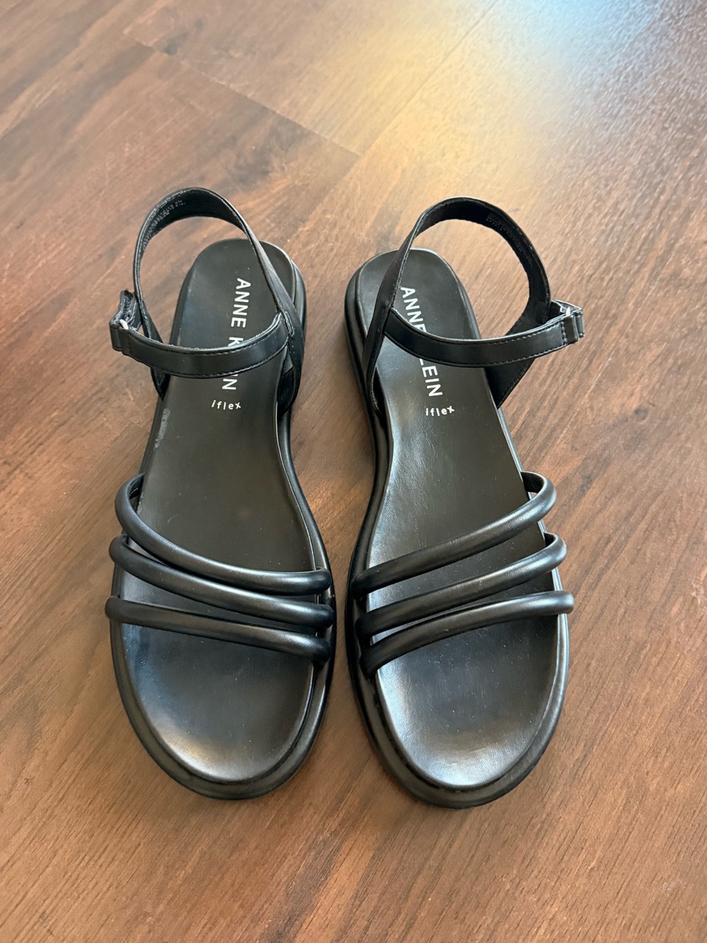 Anne Klein iFlex Black Triple-Strap Ankle Strap Sandals